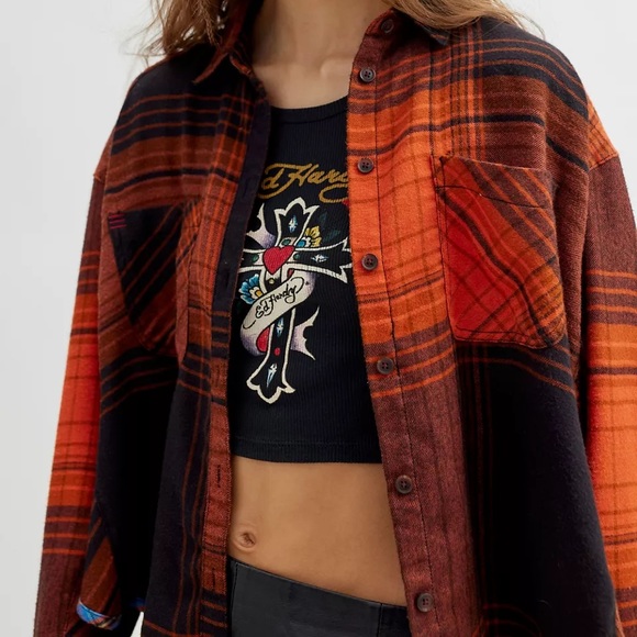 BDG Karl Slouchy Flannel Button-Down Shirt NWT Size M - Red Multi - Picture 2 of 8